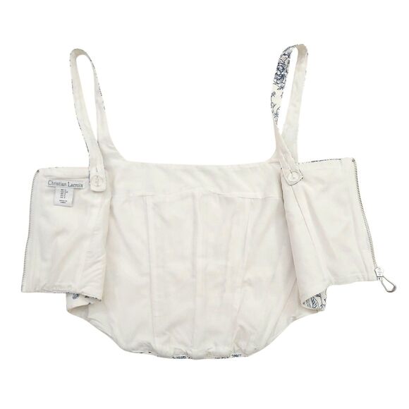 Christian Lacroix Crop Corset Top Womens Small White Blue Floral Square Neck - Picture 6 of 11